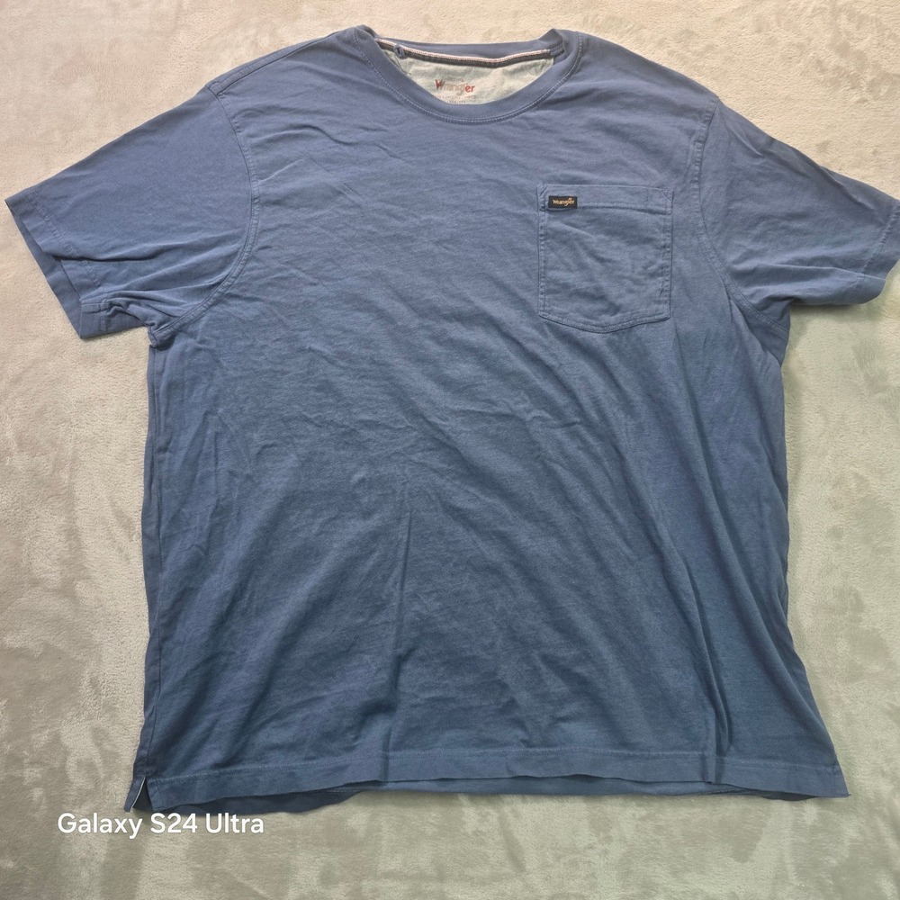 Wrangler Mens XXL Blue Short Sleeve Pocket T-Shirt Crewneck Cotton Blend Tee